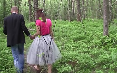 Young and horny couple will gladly fuck each other in a forest